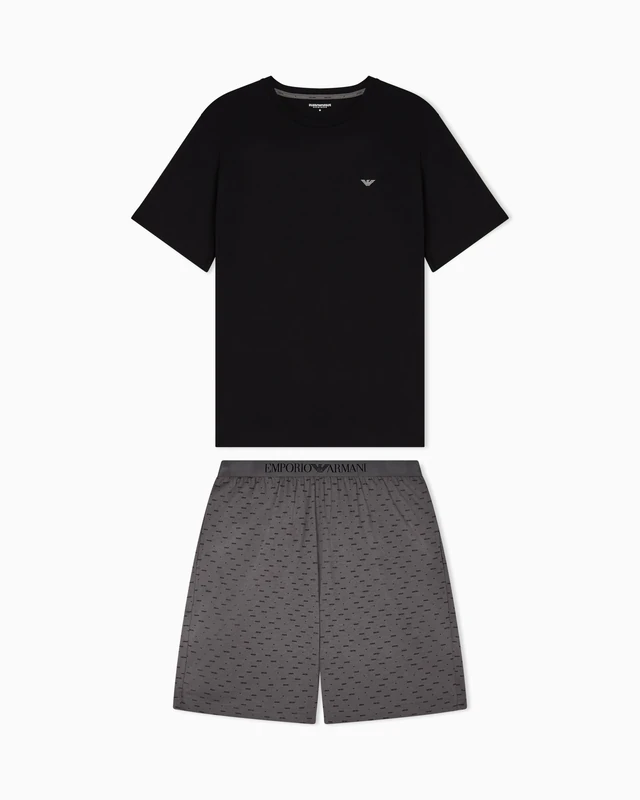 EMPORIO ARMANI Men's PATTERN T-SHIRT+SHORTS PYJAMA Black M