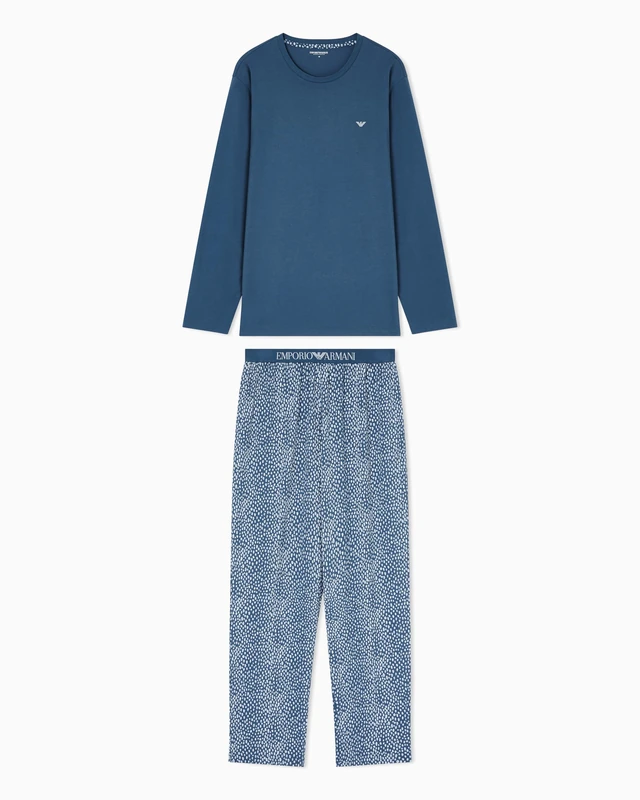 Emporio Armani Men's PATTERN L/S SHIRT+PANTS PYJAMA Blue M