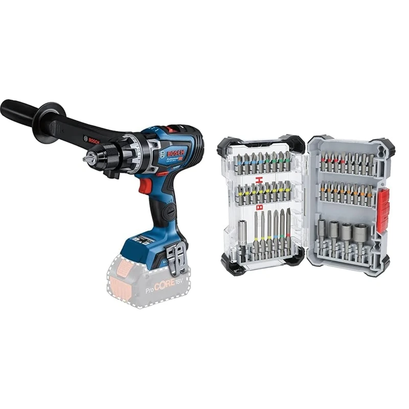Bosch Professional BITURBO GSB 18V-150 C Cordless Combi Drill (Without Rechargeable Batteries and Charger, in Cardboard Box) + 43x Extra Hard Screwdriver Bit Set (197 x 110.5 mm, Accessories)