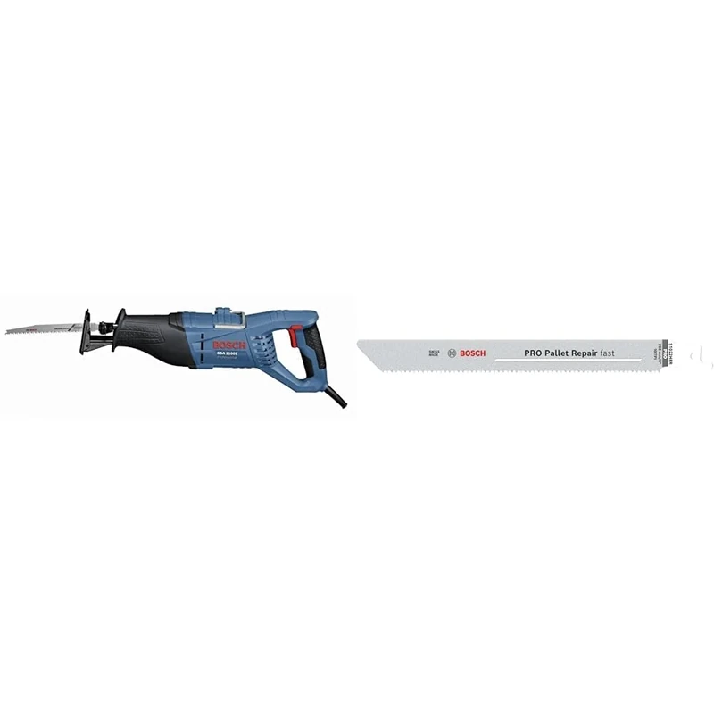 Bosch GSA 1100 E Professional - Sabre saws (Corded)-Black, Blue, Red + 5X PRO Pallet S1022HFR Repair Fast Reciprocating Saw Blade (for Steel, Wood with Nails, Length 200 mm)