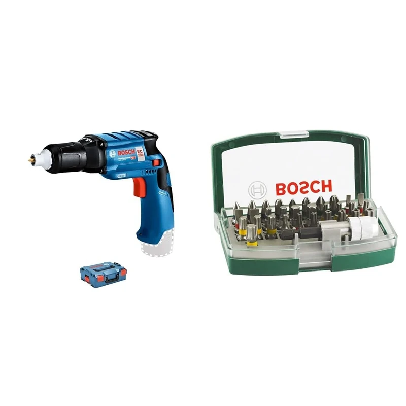 Bosch GSR108VTECG 10.8 V-EC TE Cordless Drywall Screwdriver Bare L-Box 06019E4003 + 32pc. Screwdriver Bit Set (PH-, PZ-, Hex-, T-, TH-, S-Bit, Accessories Drill and Screwdriver)
