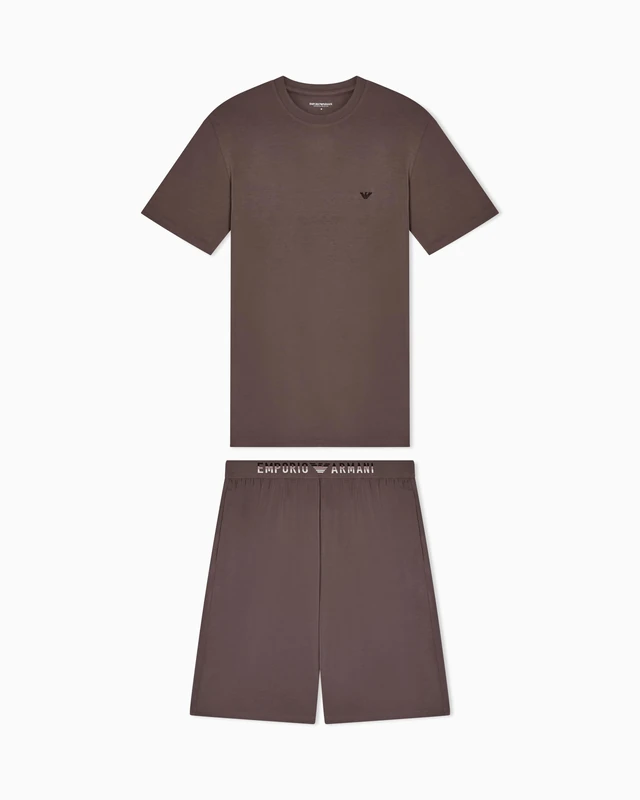 Emporio Armani Men's SOFT MODAL T-SHIRT+SHORTS PYJAMA Grey L - Image 1