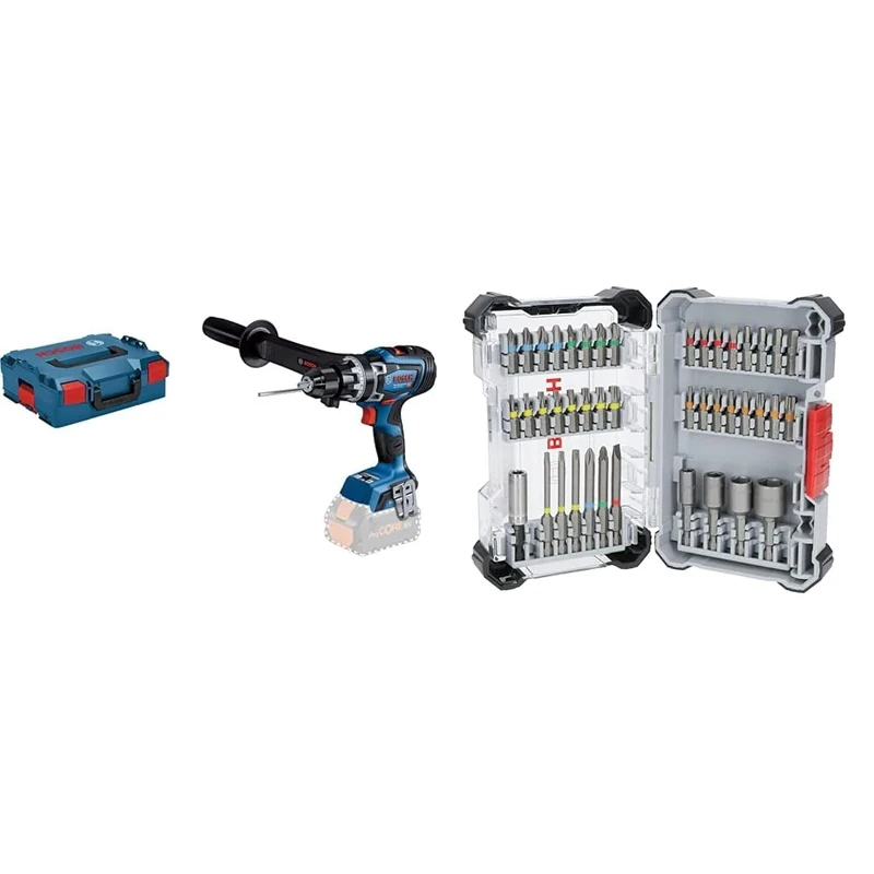 Bosch Professional 18V System BITURBO Cordless Combi Drill GSB 18V-150 C (max. Torque 150 Nm, incl. Aux. Handle, L-BOXX Inlay) + 43x Extra Hard Screwdriver Bit Set (197 x 110.5 mm, Accessories)