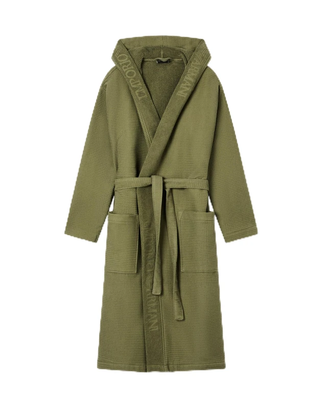 EMPORIO ARMANI UNISEX WAFFLE BATHROBE Green XS