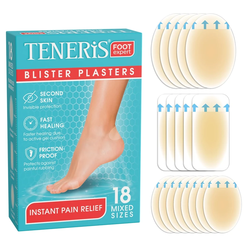 Teneris Hydrocolloid Blister Plasters 18 Pack - Waterproof & Invisible