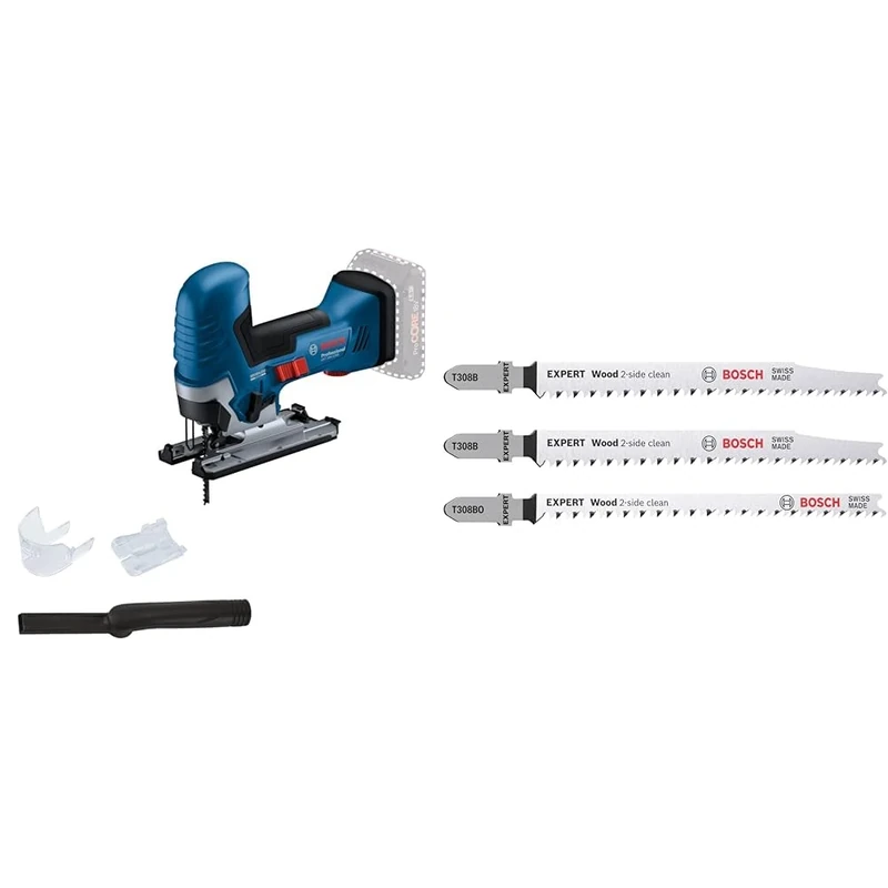 Bosch Professional 18V System Cordless Jigsaw GST 18V-125 S + 3X Expert Wood 2-Side Clean Jigsaw Blade Set (for Solid Wood Furniture Board, Plywood, Length 117 mm)