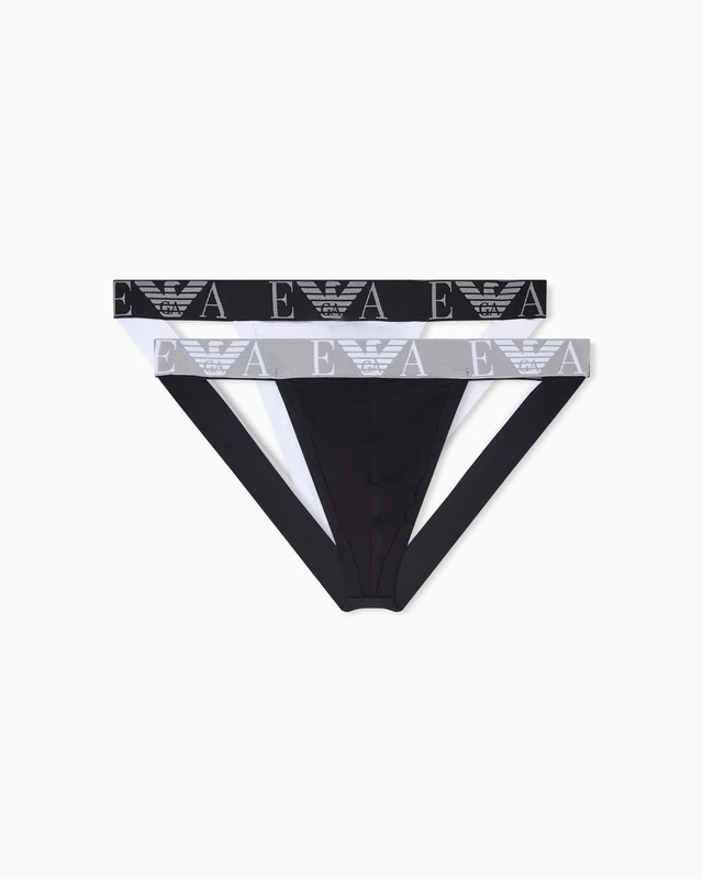 EMPORIO ARMANI Men's Bold Monogram 2-Pack T-Thong Black L - Image 1