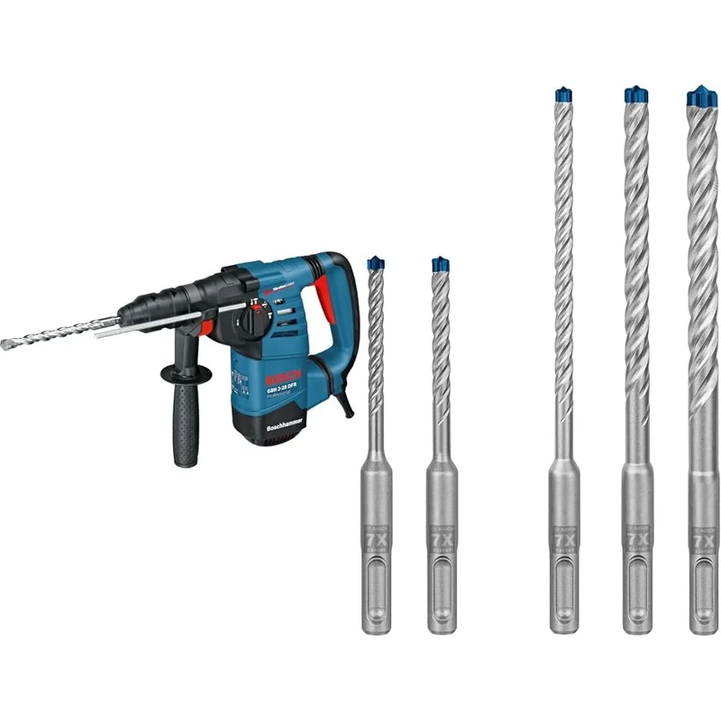 Bosch Professional Rotary Hammer with SDS Plus GBH 3-28 DFR (incl. Quick Change Chuck 13 mm, Depth Stop 210 mm) + 5X Expert SDS plus-7X Hammer Drill Bit Set (for Soft Stone, Hard Stone, Ø 5-10 mm)