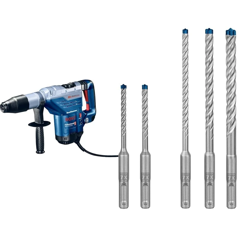 Bosch Professional GBH 5-40 DCE Corded 240 V Rotary Hammer Drill with SDS Max, Blue + 5X Expert SDS plus-7X Hammer Drill Bit Set (for Soft Stone, Hard Stone, Ø 5-10 mm)