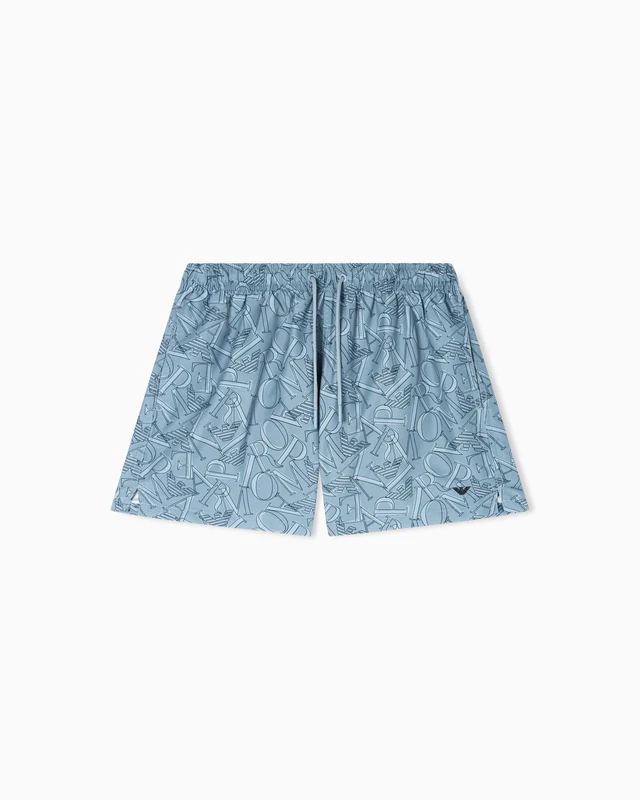 Emporio Armani Men's All Over Logo Boxer Blue M