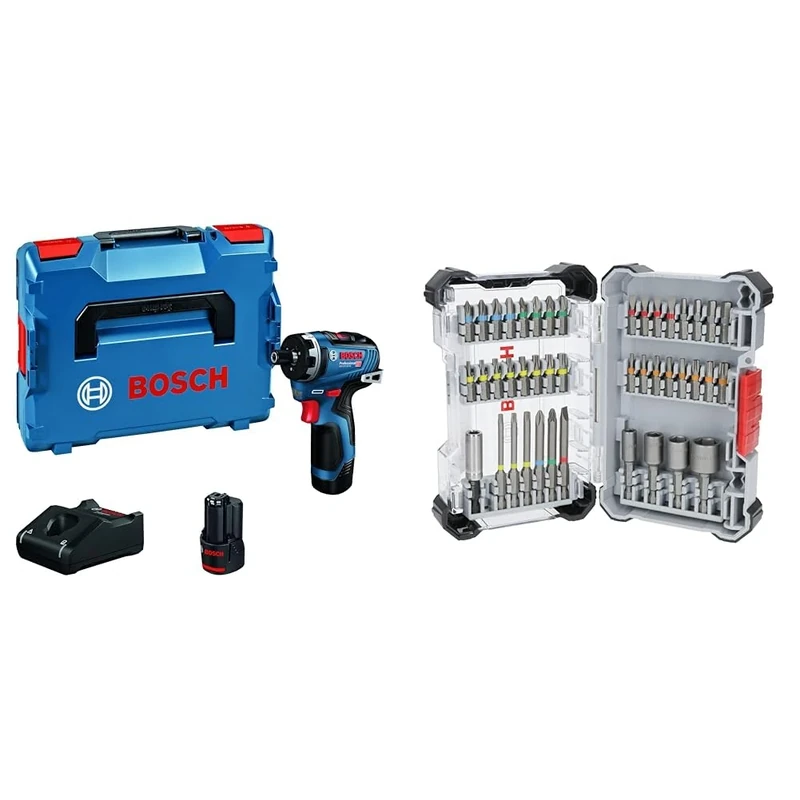 Bosch Professional 12V System GSR 12V-35 HX Cordless Screwdriver (incl. 2X GBA 3.0Ah Batteries, GAL 12V-40 Charger) + 43x Extra Hard Screwdriver Bit Set (197 x 110.5 mm, Accessories)
