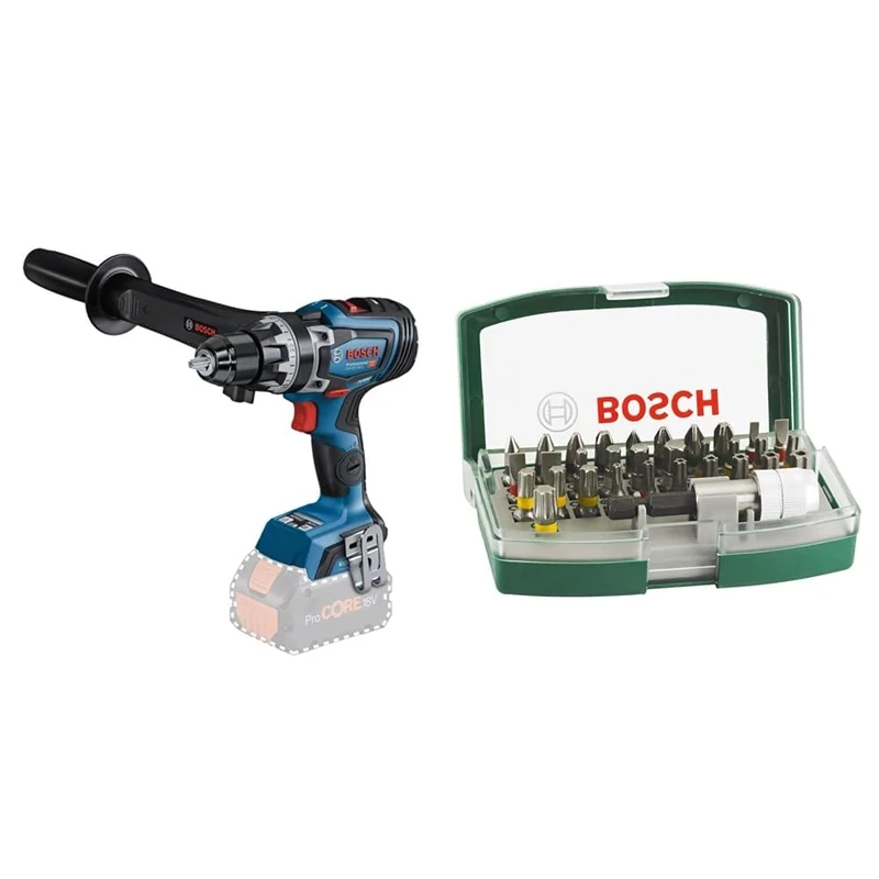 Bosch Professional 18V System BITURBO Cordless Drill Driver GSR 18V-150 C (Maximum Torque of 150 Nm, incl. Aux. Handle, Without Battery/Charger) + 32pc. Screwdriver Bit Set