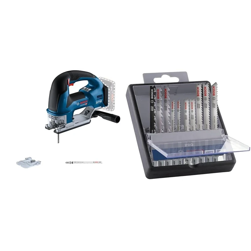 Bosch Professional 18V System Cordless Jigsaw GST 18V-155 BC + 10x PRO Hardwood and Laminate Jigsaw Blade Set (for Hardwood, Parquet, Length 83 mm)