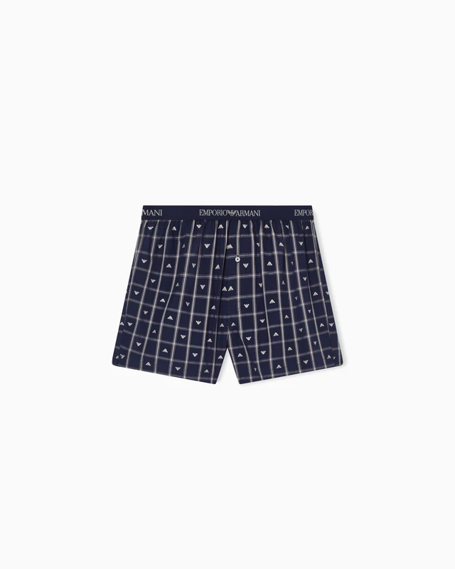 EMPORIO ARMANI Men's Yarn Dyed Woven Boxer Blue XL