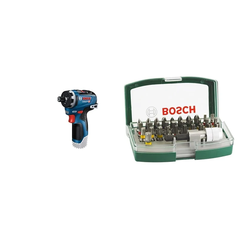 Bosch Professional 12V System GSR 12V-35 HX Cordless Drill/Driver (Without Rechargeable Battery and Charger) + 32pc. Screwdriver Bit Set (PH-, PZ-, Hex-, T-, TH-, S-Bit, Accessories)