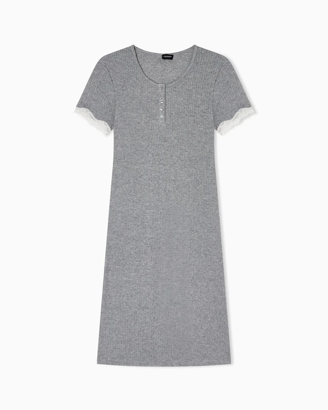 EMPORIO ARMANI Women's TEXTURED RIB SHORT DRESSING GOWN Grey XL