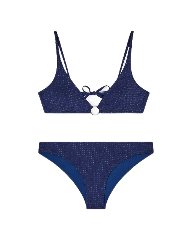 Women's Lurex Bandeau+Brief Bikini Blue L