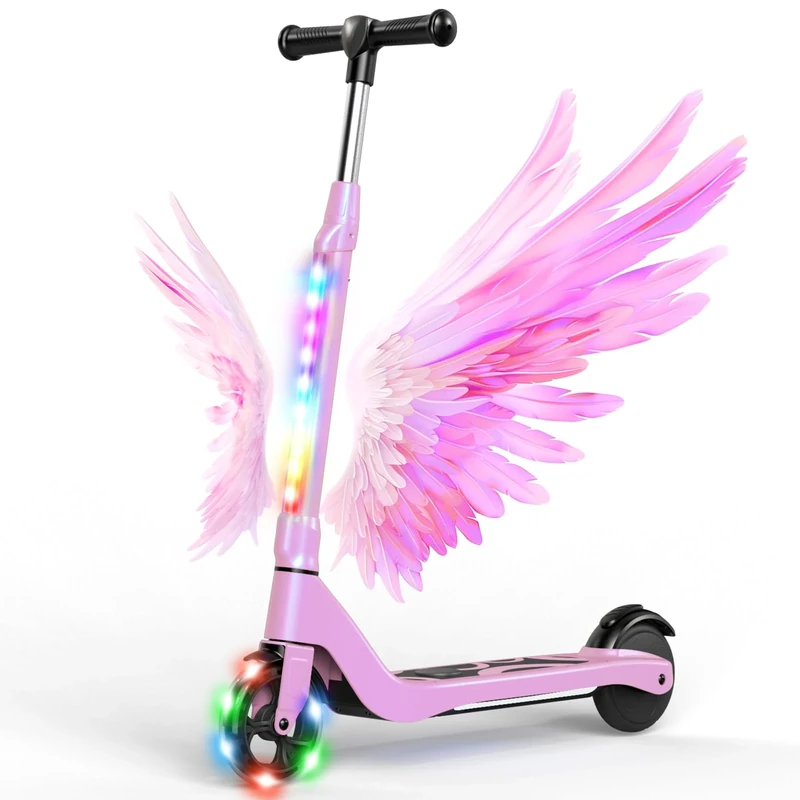 SISIGAD Electric Scooter for Kids Ages 6-10, Kid Electric Scooter with Adjustable Height, Teen Scooter with Light Up Wheels, Max Range 4KM and 10km/h Speed, Lightweight Kids for Boys Girls