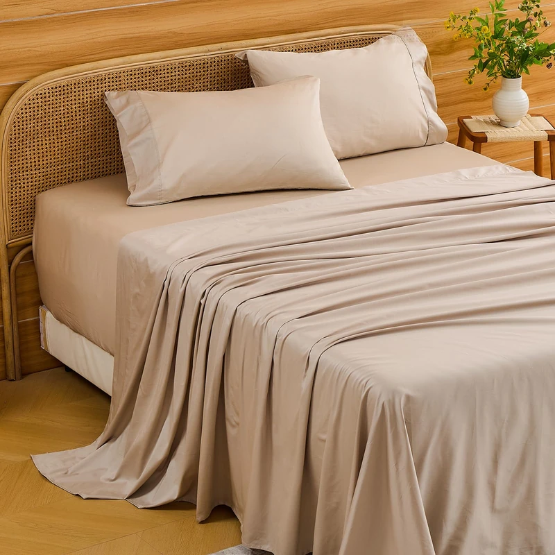Bedlifes Deep Pocket Sheets 18-24 Inch, King Size Egyptian Cotton 1000 Thread Count, 4-Piece - Fits Extra Thick Mattresses, Cooling & Breathable (Linen)