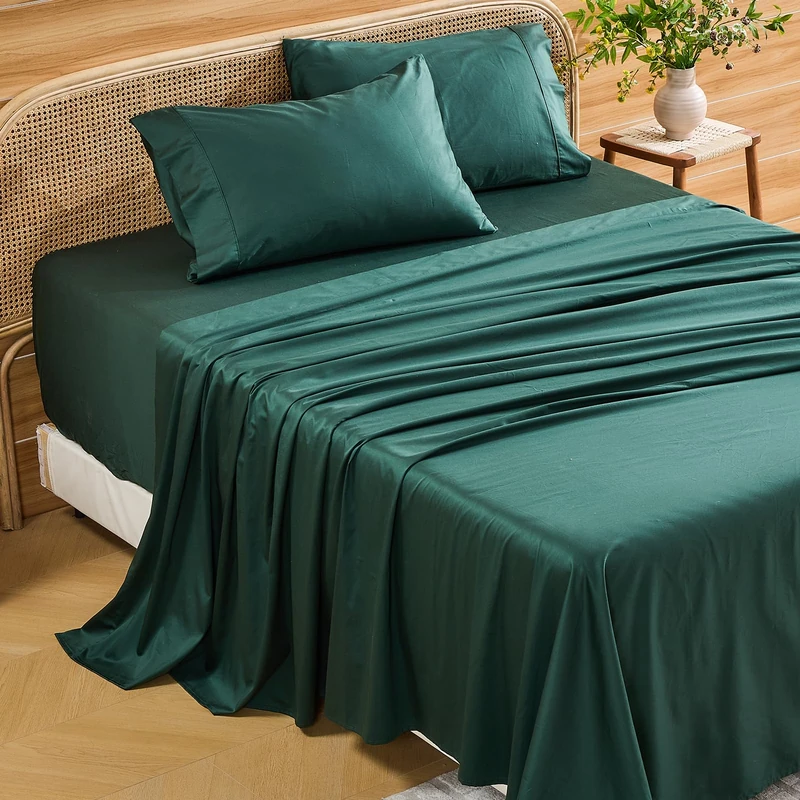 Bedlifes Deep Pocket Sheets 18-24 Inch, California King Size Egyptian Cotton 1000 Thread Count, 4-Piece - Fits Extra Thick Mattresses, Cooling & Breathable (Dark Green)