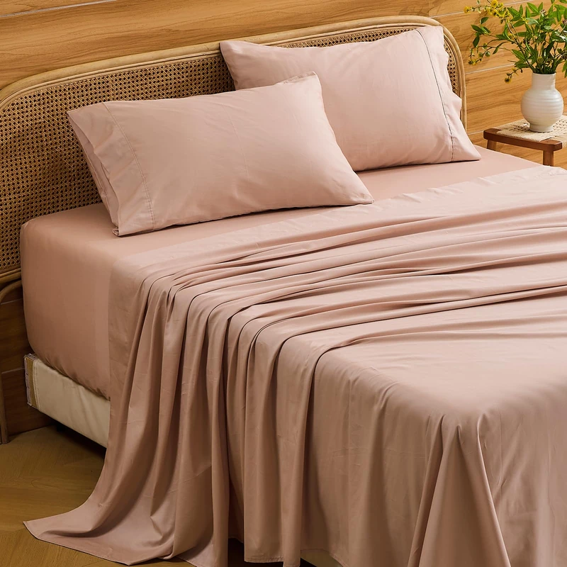 Bedlifes Deep Pocket Sheets 18-24 Inch, King Size Egyptian Cotton 1000 Thread Count, 4-Piece - Fits Extra Thick Mattresses, Cooling & Breathable (Dusty Pink)