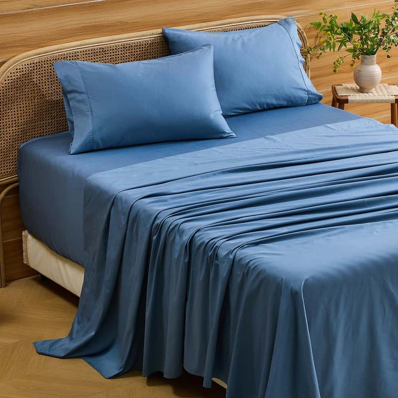 Bedlifes Deep Pocket Sheets 18-24 Inch, California King Size Egyptian Cotton 1000 Thread Count, 4-Piece - Fits Extra Thick Mattresses, Cooling & Breathable (Dusty Blue)