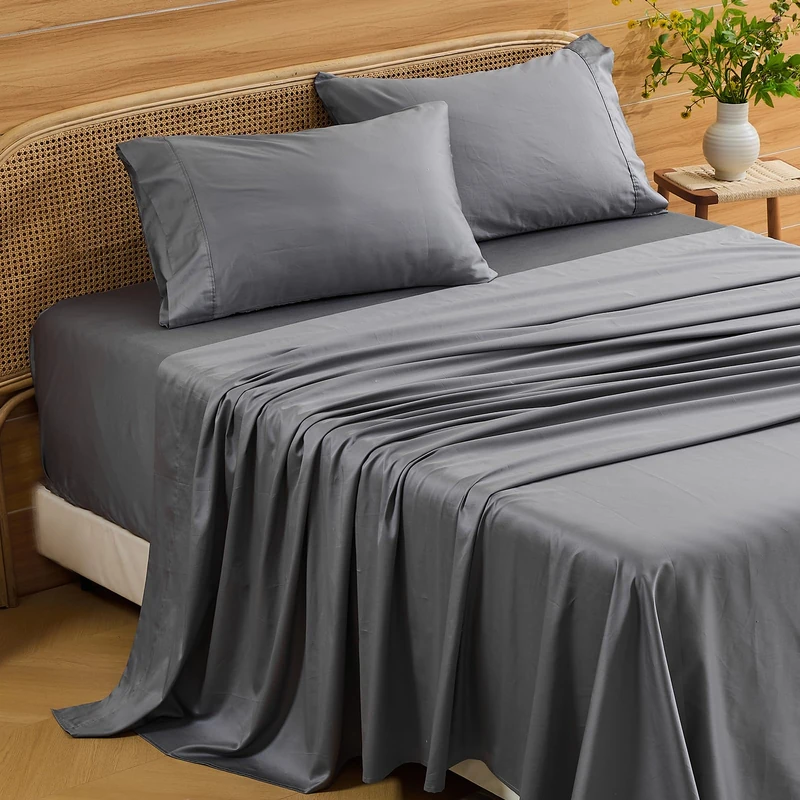 Bedlifes Deep Pocket Sheets 18-24 Inch, California King Size Egyptian Cotton 1000 Thread Count, 4-Piece - Fits Extra Thick Mattresses, Cooling & Breathable (Light Gray)