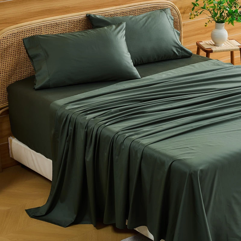 Bedlifes Deep Pocket Sheets 18-24 Inch, Queen Size Egyptian Cotton 1000 Thread Count, 4-Piece - Fits Extra Thick Mattresses, Cooling & Breathable (Forest Green)