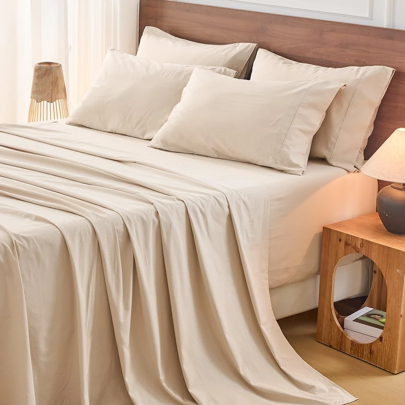 Bedlifes 100% French Flax Linen Sheets Set California King Size-6 Piece Extra Deep Pocket 18-24",Soft Breathable Cal King Bed Sheets with Temperature Regulating & Moisture-Wicking(Linen