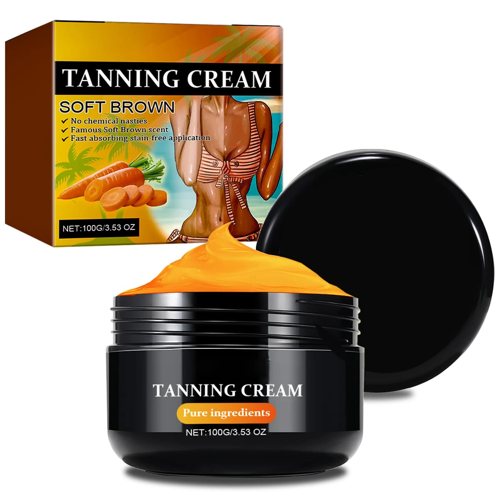 AmiCera Tan Accelerator, Tanning Cream with Carrot Oil, Shine Brown Tanning Enhancers for Sunbed Sun Sunkissed Tan Natural Bronze Intensive Tanning Gel Moisturiser, Fast Absorbing, Carrot 100g