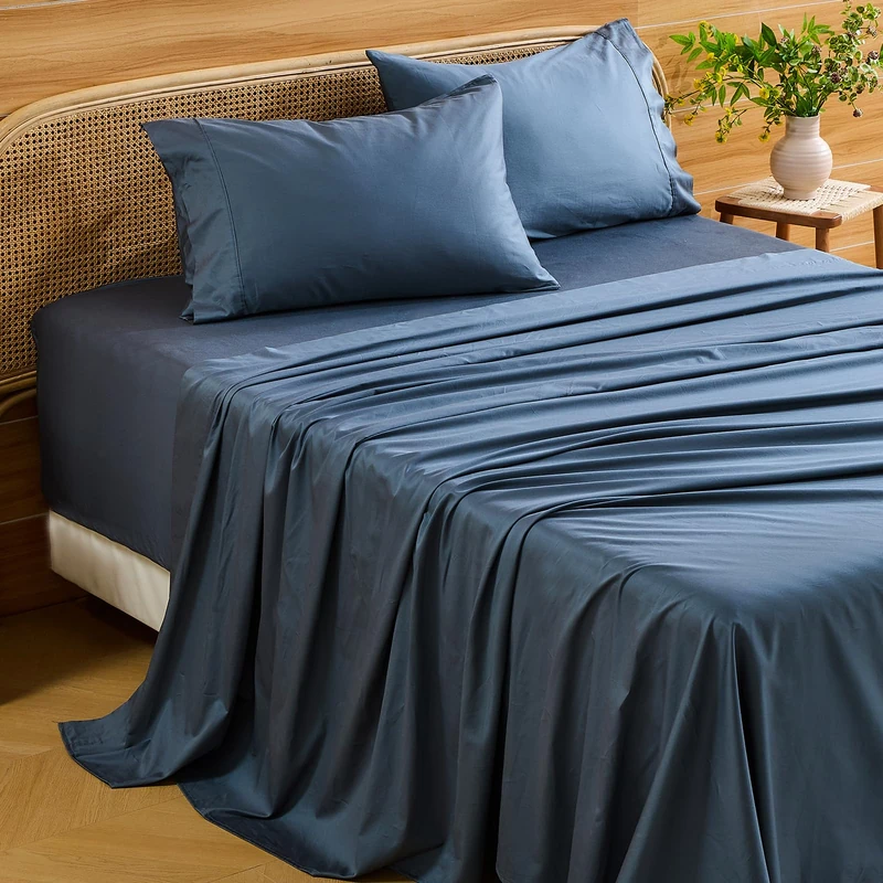 Bedlifes Deep Pocket Sheets 18-24 Inch, California King Size Egyptian Cotton 1000 Thread Count, 4-Piece - Fits Extra Thick Mattresses, Cooling & Breathable (Lake Blue)