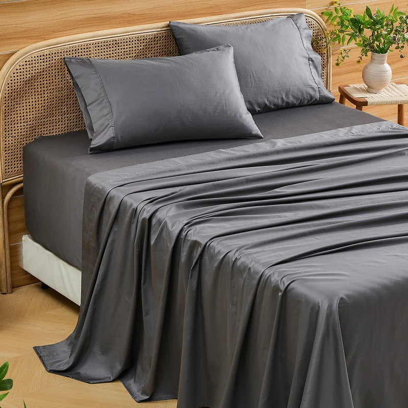 Bedlifes Deep Pocket Sheets 18-24 Inch, Queen Size Egyptian Cotton 1000 Thread Count, 4-Piece - Fits Extra Thick Mattresses, Cooling & Breathable (Dark Gray)