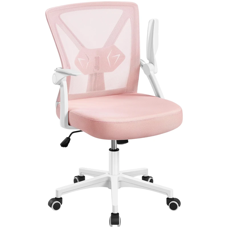 Yaheetech Ergonomic Desk Chair Office Computer Chair with Flip-up Armrest Lumbar Support & Adjustable Height Modern Executive for Woman Dressing Room, Pink