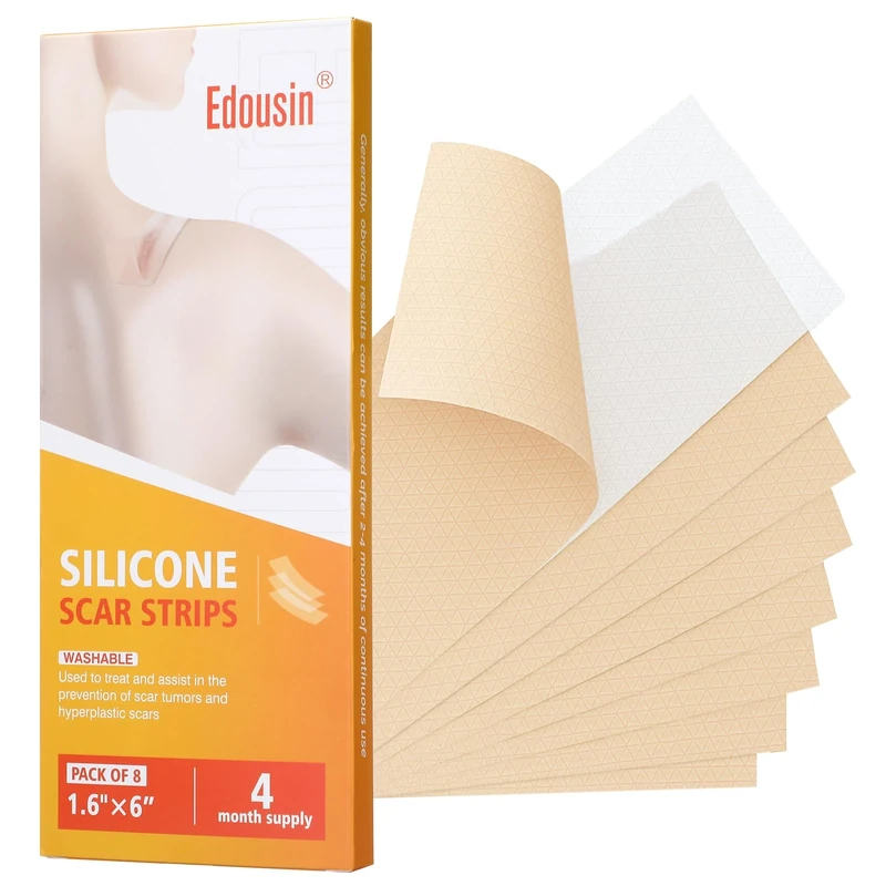 Silicone Scar Sheets 8PCS, Medical Grade Silicone Scar Tape,Silicone Strips for Scar Healing,Painless Scar Removal Tape for All Surgical Incisions,C-Section,Burn,Keloid,Acne