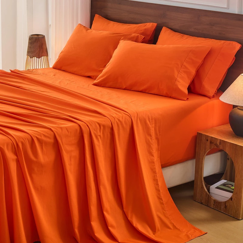 Bedlifes 100% French Flax Linen Sheets Set California King Size-6 Piece Extra Deep Pocket 18-24",Soft Breathable Cal King Bed Sheets with Temperature Regulating & Moisture-Wicking(Orange