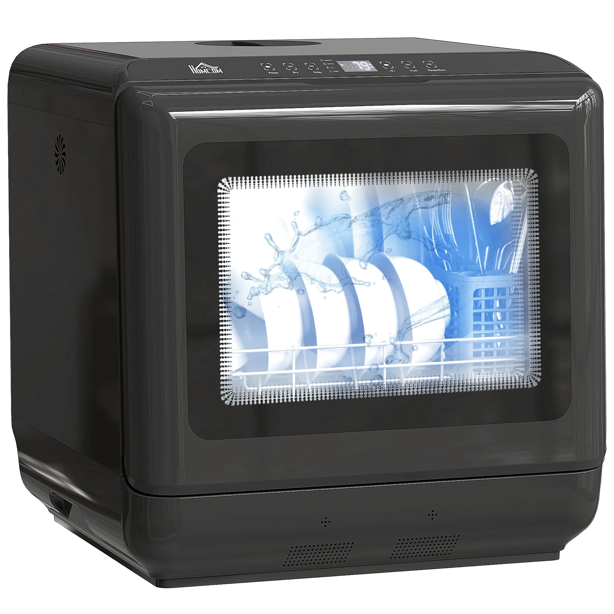 HOMCOM Tabletop Dishwasher, Mini Countertop Dishwasher with Built-in 6L Water Tank, 6 Programs, Touch Control, LED Display, 4 Place Settings, Dual Water Supply and Air Drying Function, Black