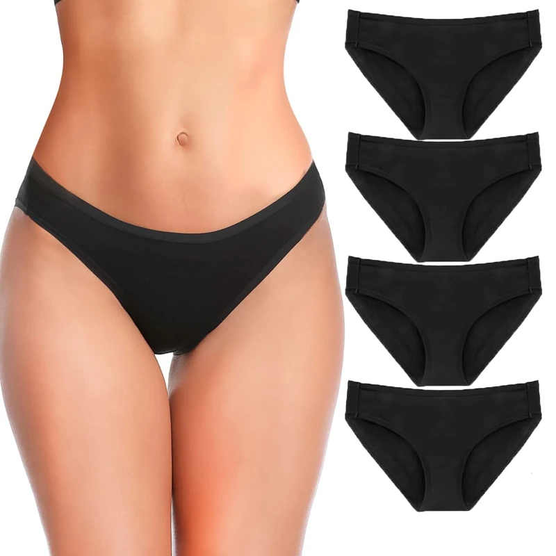 Women's Seamless Brief Panties Cotton Underwear Soft Mid Rise Bikini Multipack for Comfort Daily Wear, Black, Medium