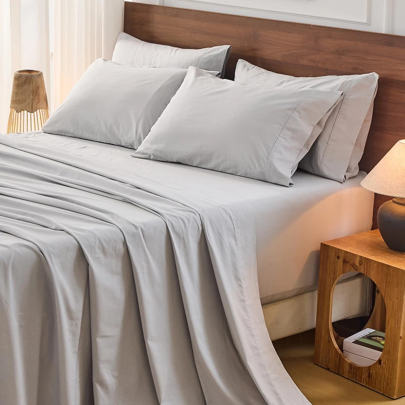 Bedlifes 100% French Flax Linen Sheets Set King Size - 6 Piece Extra Deep Pocket 18-24",Soft Breathable King Bed Sheets with Temperature Regulating & Moisture-Wicking(Grey