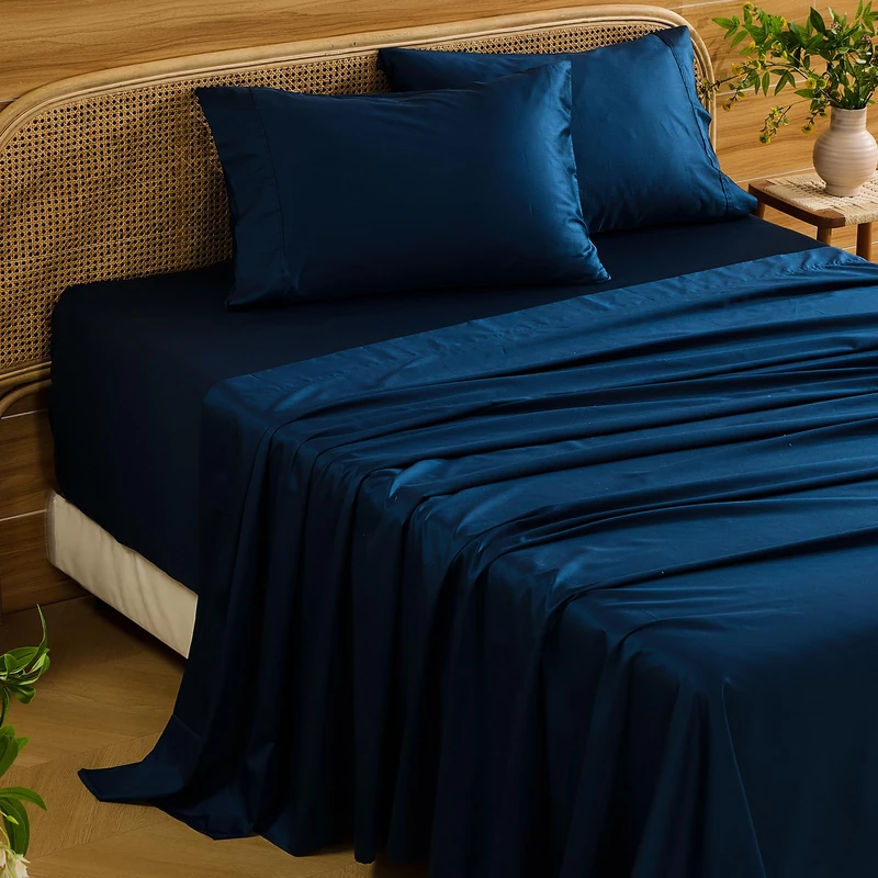 Bedlifes Deep Pocket Sheets 18-24 Inch, California King Size Egyptian Cotton 1000 Thread Count, 4-Piece - Fits Extra Thick Mattresses, Cooling & Breathable (Navy)