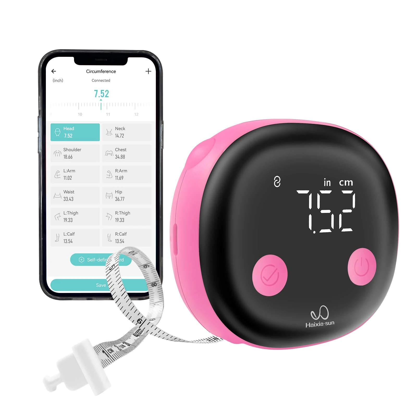 Fitdays Smart Body Tape Measure | Bluetooth Body Fat BMI Tool with LED HD Display & Auto-Retract | Fitness & Weight Loss Tracker for Waist/HIPS/Arms | Fitdays App Sync (Pink)