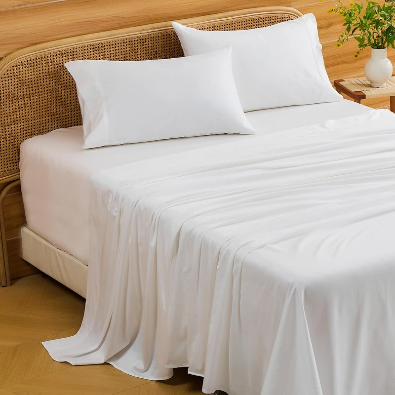 Bedlifes Deep Pocket Sheets 18-24 Inch, King Size Egyptian Cotton 1000 Thread Count, 4-Piece - Fits Extra Thick Mattresses, Cooling & Breathable (White)