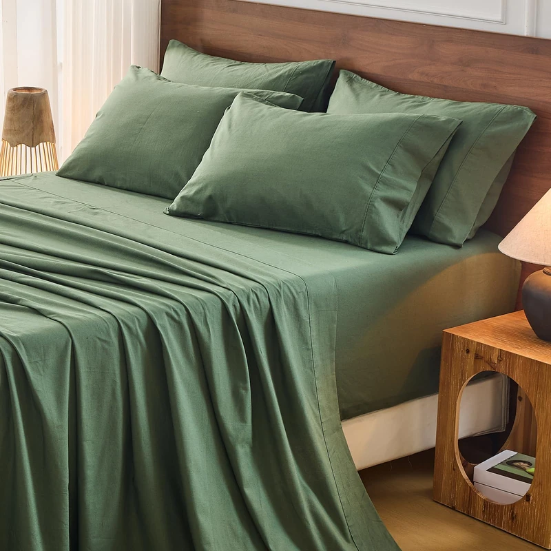 Bedlifes 100% French Flax Linen Sheets Set California King Size-6 Piece Extra Deep Pocket 18-24",Soft Breathable Cal King Bed Sheets with Temperature Regulating & Moisture-Wicking(Forest Green