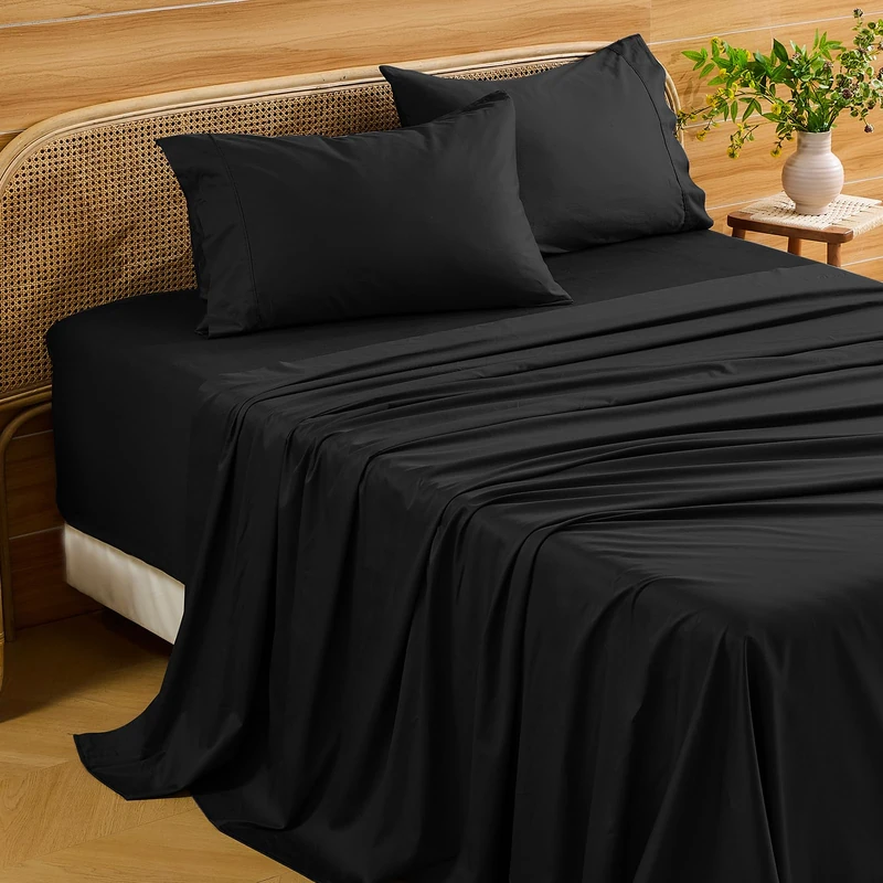 Bedlifes Deep Pocket Sheets 18-24 Inch, King Size Egyptian Cotton 1000 Thread Count, 4-Piece - Fits Extra Thick Mattresses, Cooling & Breathable (Black)