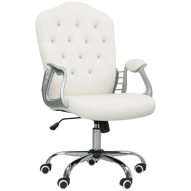 Vinsetto Home Office Chair, Velvet Computer Chair, Button Tufted Backrest with Swivel Wheels, Adjustable Height and Tilt Function, Cream White
