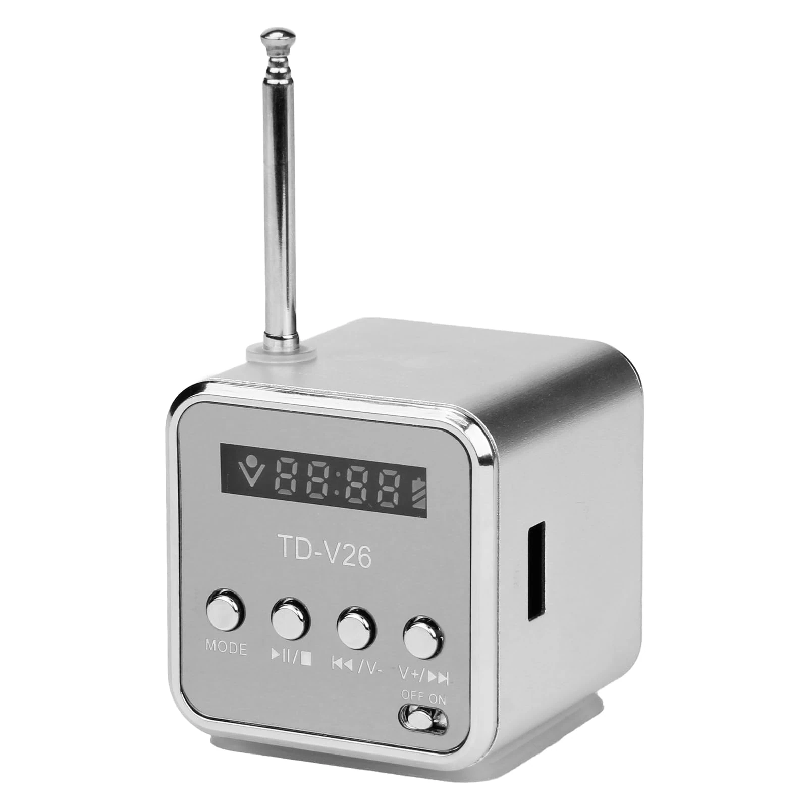 Mini Radio Digital Radio Td V26 Small Portable Retro Mains And Battery Mini Speaker Music Stereo Mp3 Mp4 Player Portable Fm Pc Fashion Support Tf Card And U Disk Usb Player (Silver)