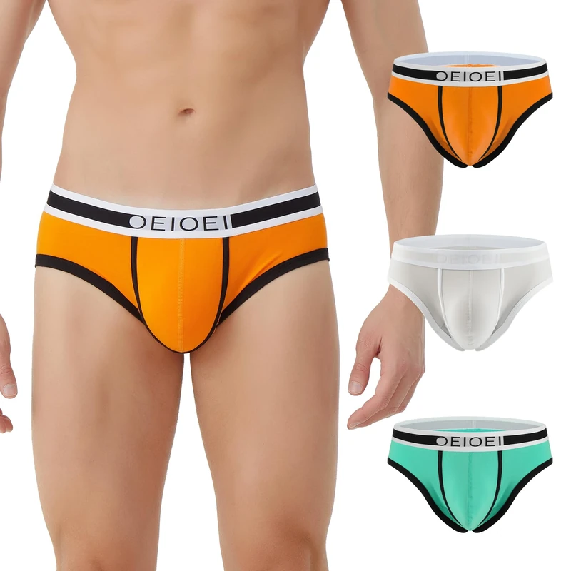 OEIOEI Mens Underwear Briefs Multipack Cotton Slips Underpants Pants Breathable No Fly 3 Pack (L, Blue/Heather Grey/Orange)