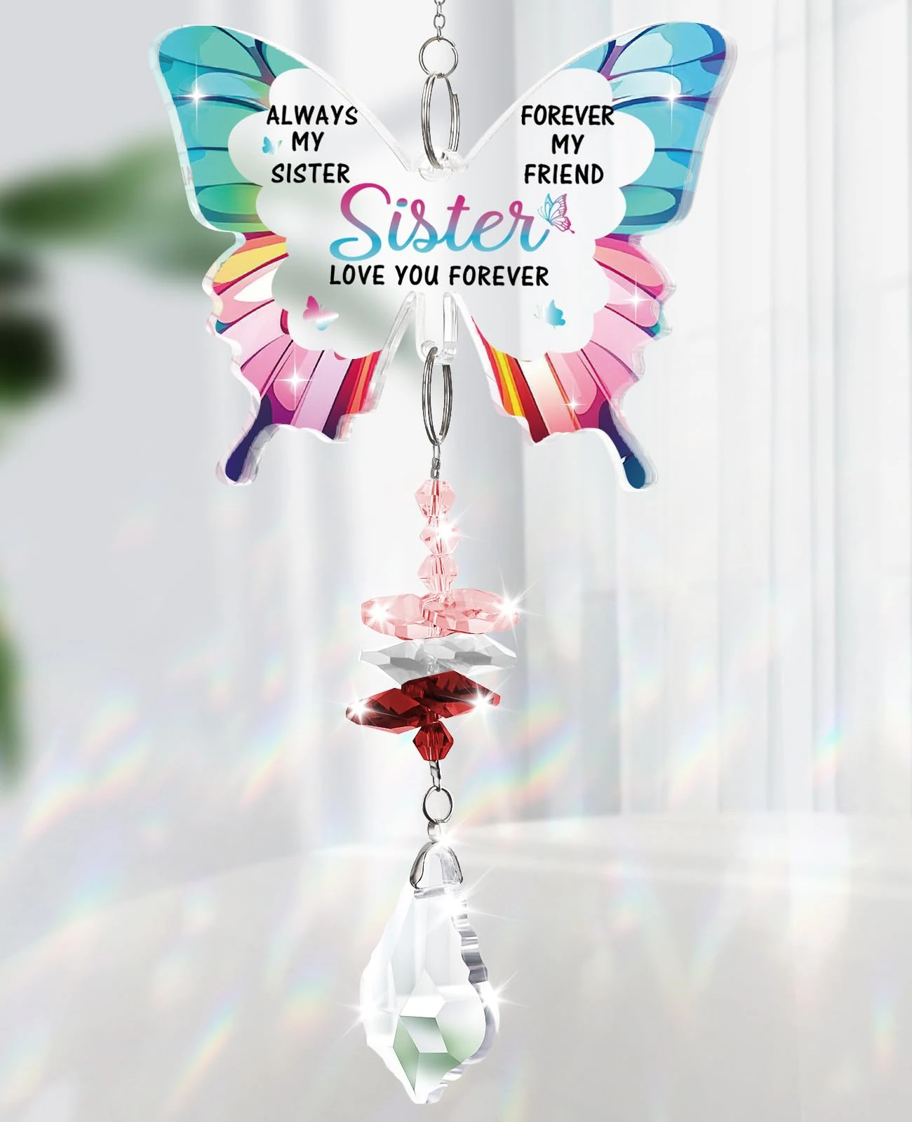 PRSTENLY Sister Gifts, Sister Birthday Gifts from Sister Friend Beautiful Butterfly Crystal Suncatcher, Friendship Gifts for Women Christmas Wedding Presents for Window Home Garden Decor