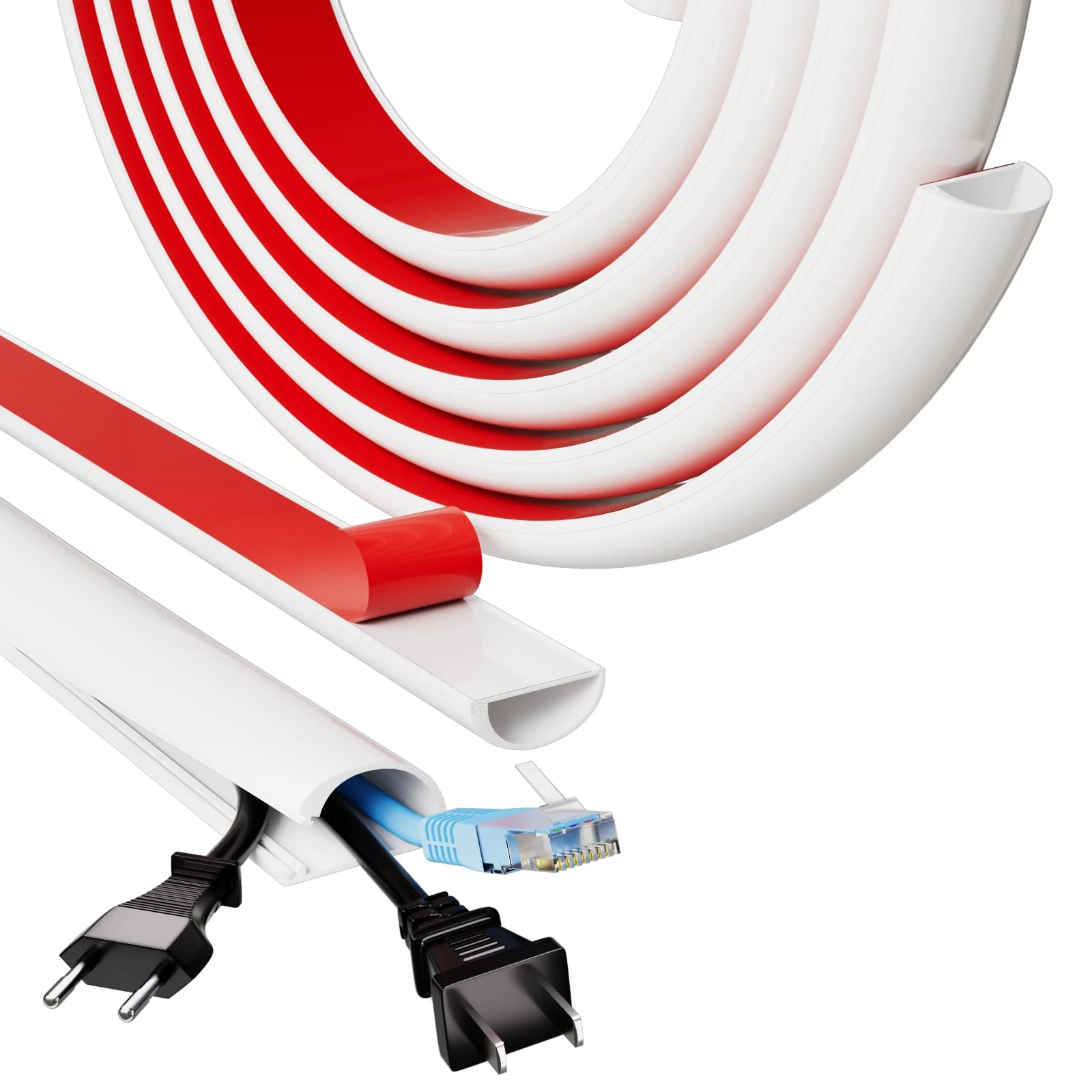 1m White Silicone Cable Trunking Wire Covers for Cables–Flexible Self Adhesive Trunking for Electric Cables,Ideal for Hiding 2-3 Cords | Suitable for Home or Office Use,27 mm (W) × 15 mm (H)