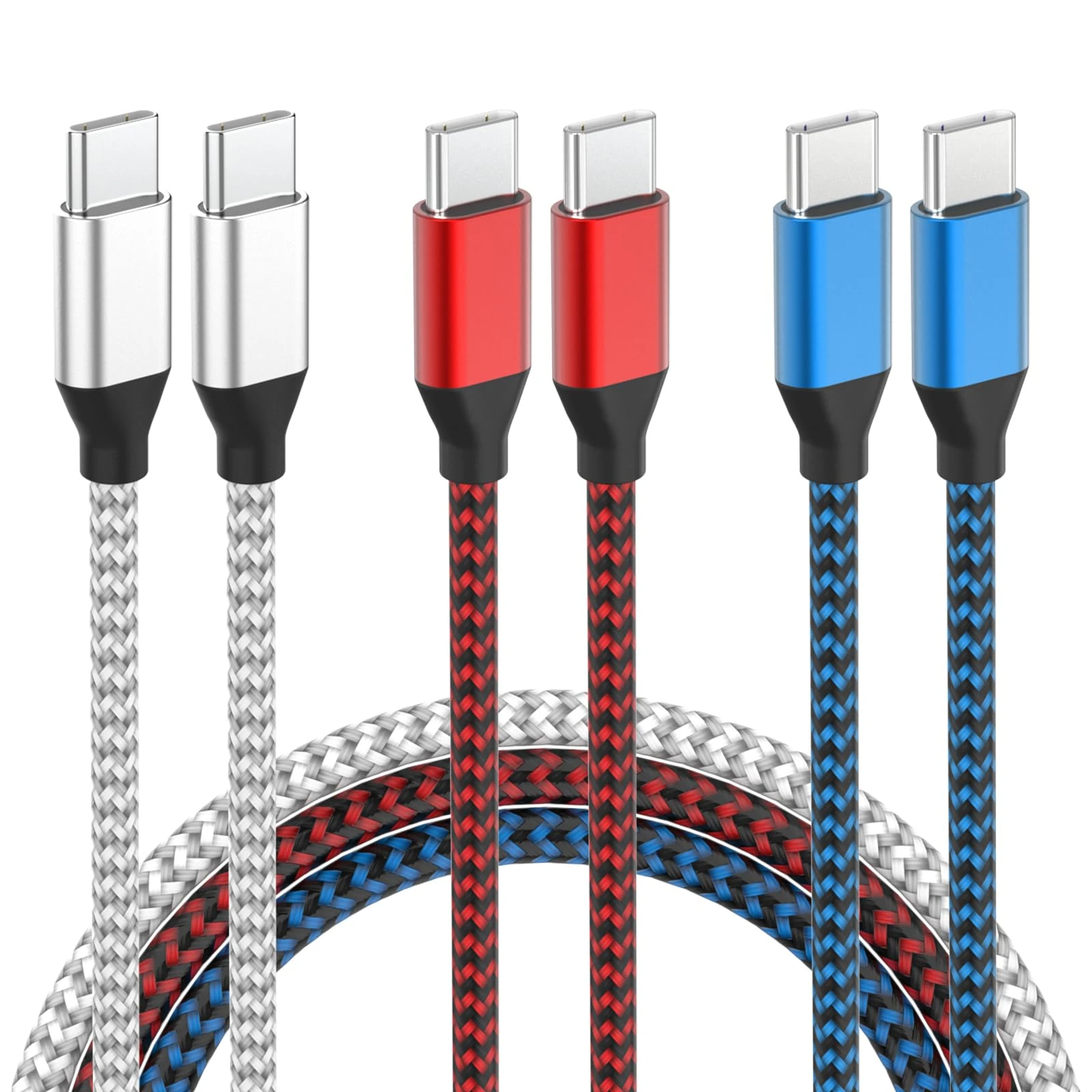 USB C to USB C Charger Cable 3Pack 6FT, 60W Type-C Fast Charging Cord Nylon Braided USB-C iPhone Cable for iPhone 17 16 15 Pro/Pro Max/Air/Plus,iPad Air,AirPods,USB-C Cord for Samsung S24/S23/S22/S21