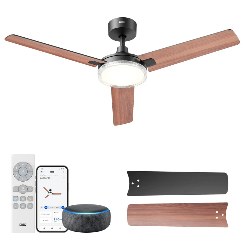 DREO Smart Ceiling Fans with Lights, 52 Inch White Ceiling Fan, 12 Speeds & 3 Fan Modes, Stepless Color Tones, Dimmable LED Light, 1-12H Timer, Quiet DC Motor, Remote/APP/Alexa/Wall Switch Control